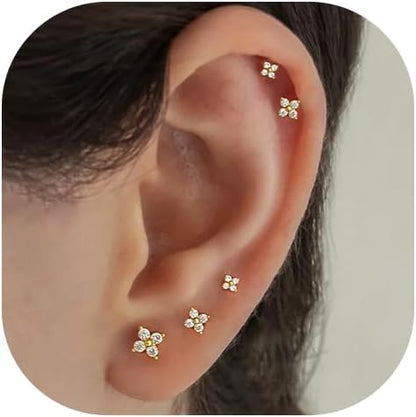 5 Pairs 14K Gold Plated Studs Earrings for Women. CZ Multiple Piercing Set | Hypoallergenic CZ Stud Earrings Set. 3-7mm Cubic Zirconia. Lightweight Comfortable Studs. Non Tarnish Jewelry.