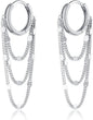 Solid 925 Sterling Silver Chain Hoop Earrings Dangle for Women Teen Girls Tassel Chain Drop Earrings Huggie Dangle Earrings