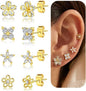 5 Pairs 14K Gold Plated Studs Earrings for Women. CZ Multiple Piercing Set | Hypoallergenic CZ Stud Earrings Set. 3-7mm Cubic Zirconia. Lightweight Comfortable Studs. Non Tarnish Jewelry.