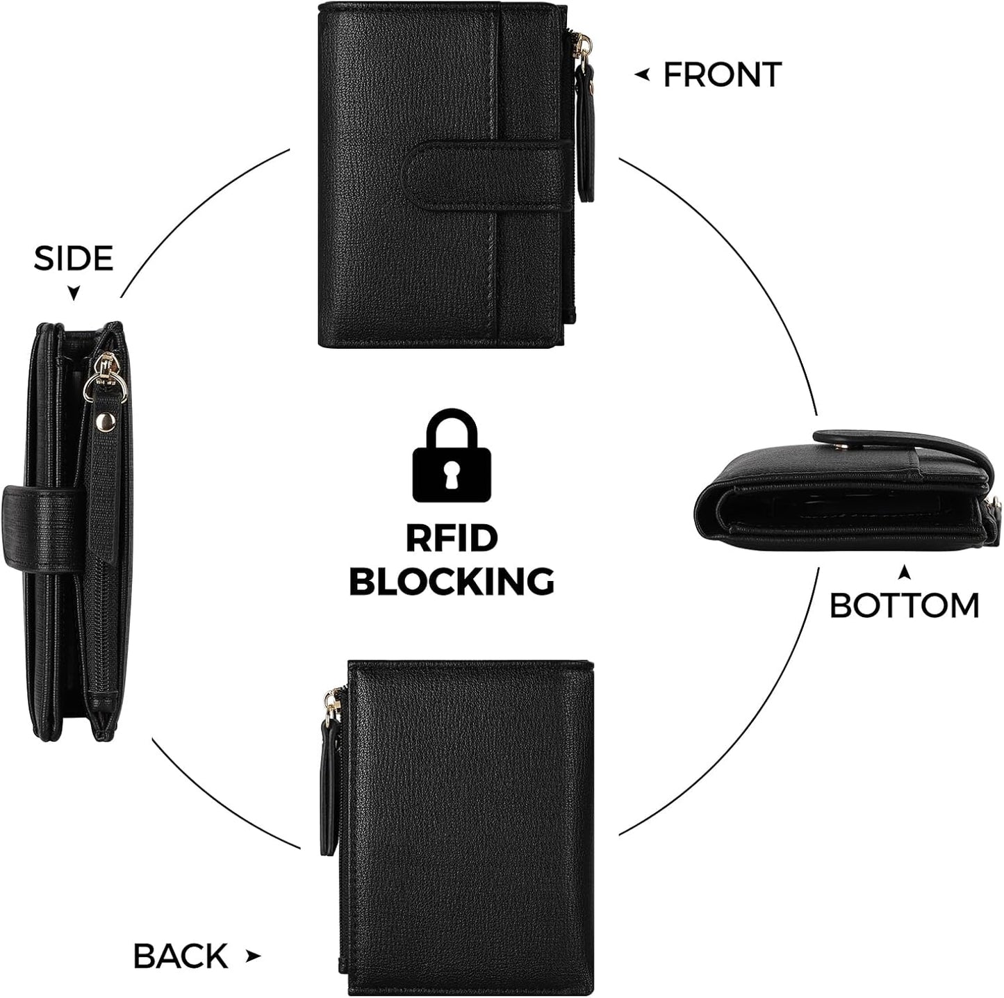 Wallet For Women RFID Blocking Soft Leather Bifold Compact Card Holder