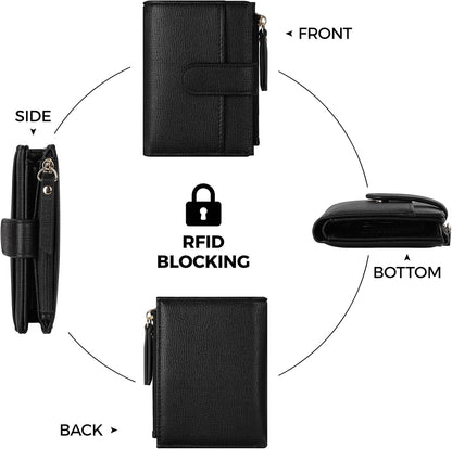 Wallet For Women RFID Blocking Soft Leather Bifold Compact Card Holder