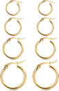 4 Pairs Gold Hoop Earrings for Women. Surgical Steel Small Huggie Set | 14K Gold Plated Stainless Steel. Hypoallergenic. 10/12/15/20mm. Snap Closure. Lightweight. Dangle.