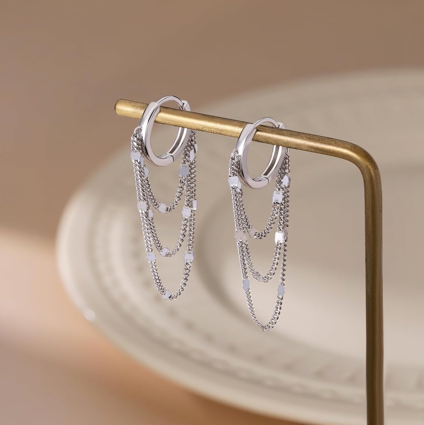 Solid 925 Sterling Silver Chain Hoop Earrings Dangle for Women Teen Girls Tassel Chain Drop Earrings Huggie Dangle Earrings