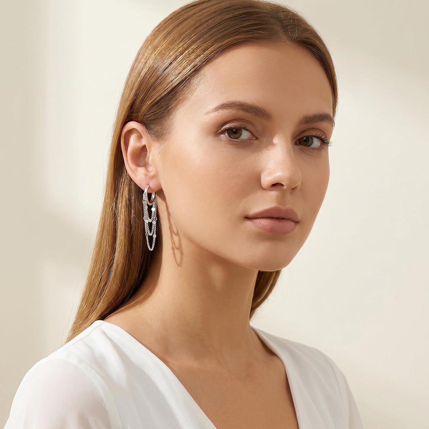 Solid 925 Sterling Silver Chain Hoop Earrings Dangle for Women Teen Girls Tassel Chain Drop Earrings Huggie Dangle Earrings