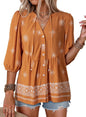 Button Down Shirts. V Neck. Tie Front. 3/4 Sleeve. Business Casual Tops. Loose Fit. Babydoll Peplum Blouses. Fashion Clothing
