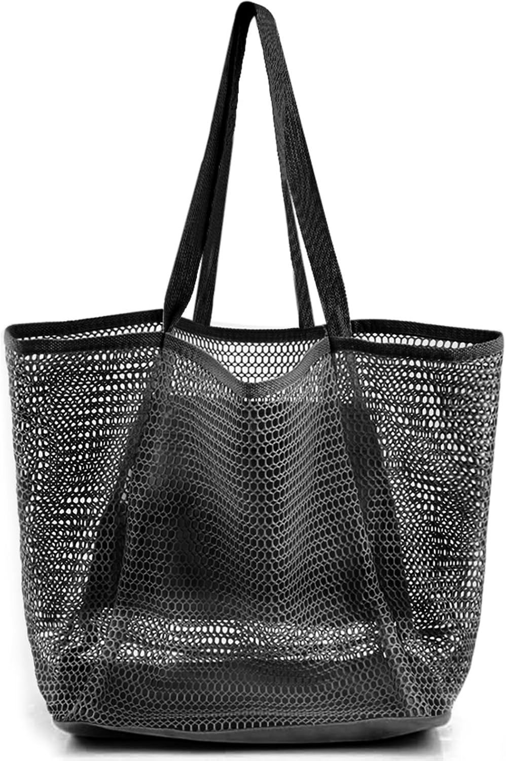 Summer Travel Mesh Tote Bag with Large Inner Pocket. Sandproof Woven Shoulder Handbag Swim Pool Bag.