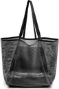 Summer Travel Mesh Tote Bag with Large Inner Pocket. Sandproof Woven Shoulder Handbag Swim Pool Bag.