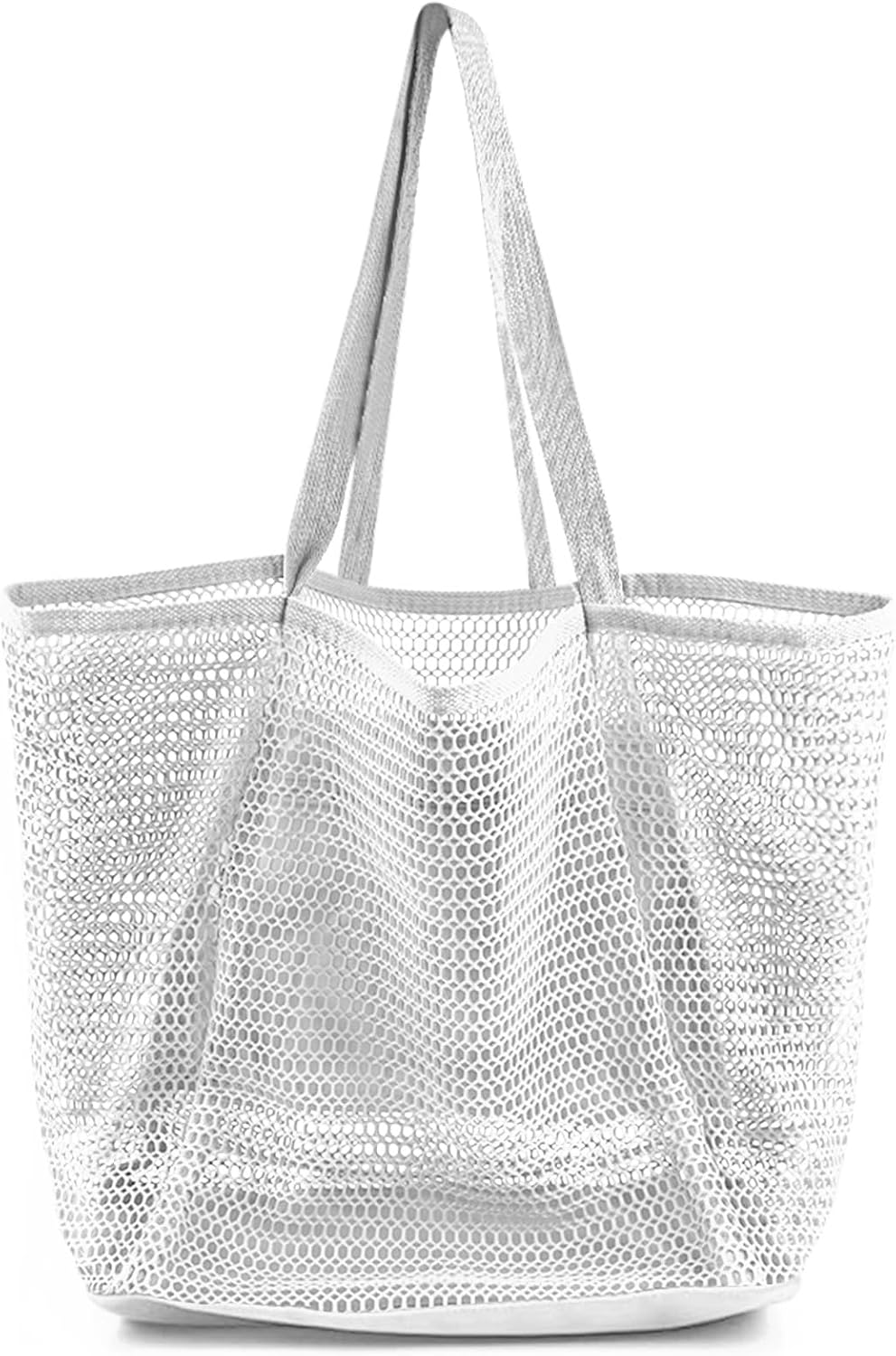 Summer Travel Mesh Tote Bag with Large Inner Pocket. Sandproof Woven Shoulder Handbag Swim Pool Bag.
