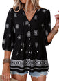 Button Down Shirts. V Neck. Tie Front. 3/4 Sleeve. Business Casual Tops. Loose Fit. Babydoll Peplum Blouses. Fashion Clothing