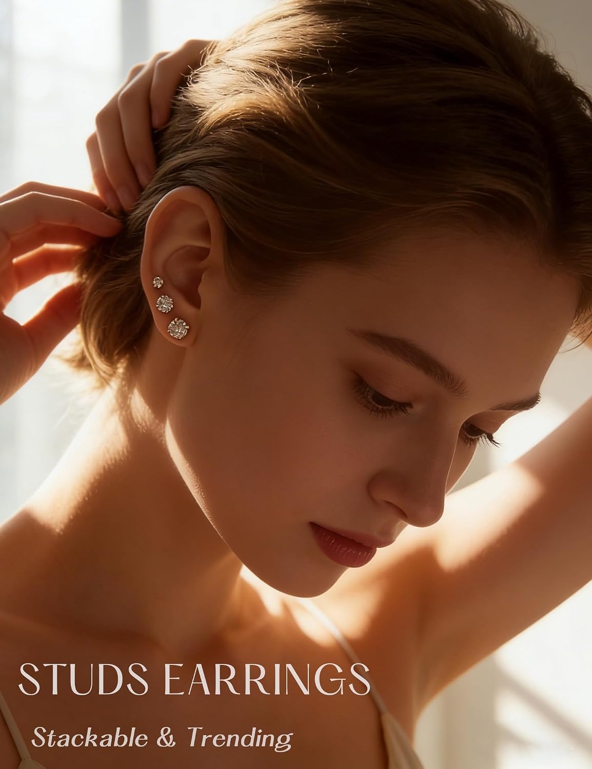 5 Pairs 14K Gold Plated Studs Earrings for Women. CZ Multiple Piercing Set | Hypoallergenic CZ Stud Earrings Set. 3-7mm Cubic Zirconia. Lightweight Comfortable Studs. Non Tarnish Jewelry.
