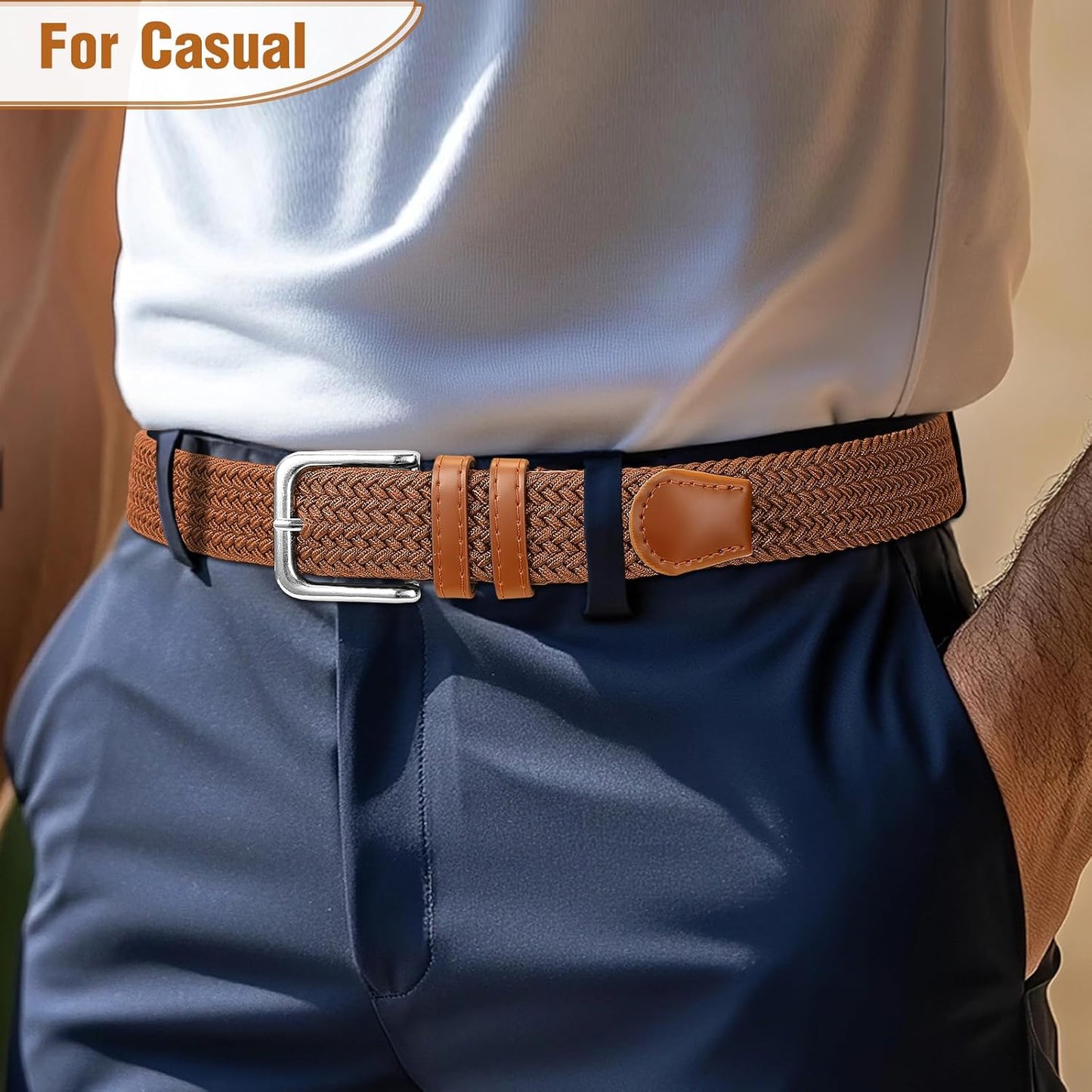Men's Belt Braided Stretch Belt for Men Golf Pants Casual Jeans
