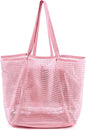 Summer Travel Mesh Tote Bag with Large Inner Pocket. Sandproof Woven Shoulder Handbag Swim Pool Bag.