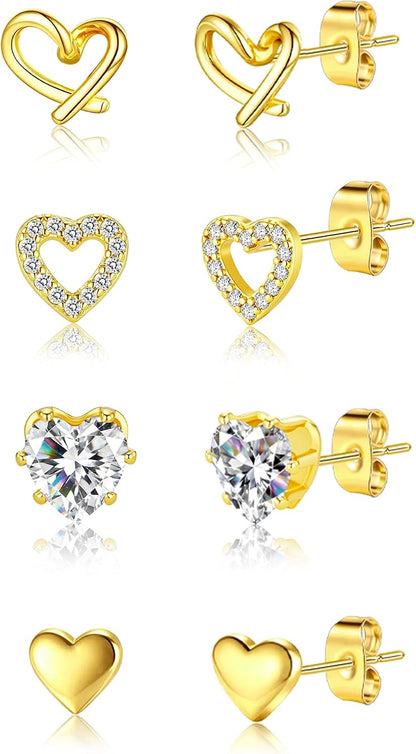 5 Pairs 14K Gold Plated Studs Earrings for Women. CZ Multiple Piercing Set | Hypoallergenic CZ Stud Earrings Set. 3-7mm Cubic Zirconia. Lightweight Comfortable Studs. Non Tarnish Jewelry.