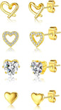 5 Pairs 14K Gold Plated Studs Earrings for Women. CZ Multiple Piercing Set | Hypoallergenic CZ Stud Earrings Set. 3-7mm Cubic Zirconia. Lightweight Comfortable Studs. Non Tarnish Jewelry.