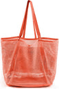 Summer Travel Mesh Tote Bag with Large Inner Pocket. Sandproof Woven Shoulder Handbag Swim Pool Bag.
