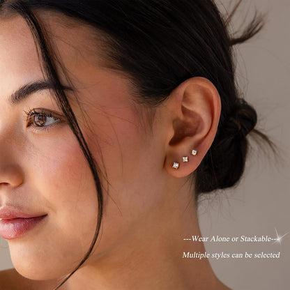 5 Pairs 14K Gold Plated Studs Earrings for Women. CZ Multiple Piercing Set | Hypoallergenic CZ Stud Earrings Set. 3-7mm Cubic Zirconia. Lightweight Comfortable Studs. Non Tarnish Jewelry.