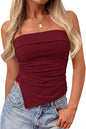 Strapless Bandeau Top. Ruched Asymmetrical. Sleeveless Fitted Shirts.