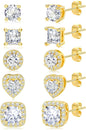 5 Pairs 14K Gold Plated Studs Earrings for Women. CZ Multiple Piercing Set | Hypoallergenic CZ Stud Earrings Set. 3-7mm Cubic Zirconia. Lightweight Comfortable Studs. Non Tarnish Jewelry.