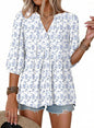 Button Down Shirts. V Neck. Tie Front. 3/4 Sleeve. Business Casual Tops. Loose Fit. Babydoll Peplum Blouses. Fashion Clothing