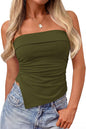 Strapless Bandeau Top. Ruched Asymmetrical. Sleeveless Fitted Shirts.