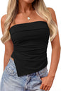 Strapless Bandeau Top. Ruched Asymmetrical. Sleeveless Fitted Shirts.