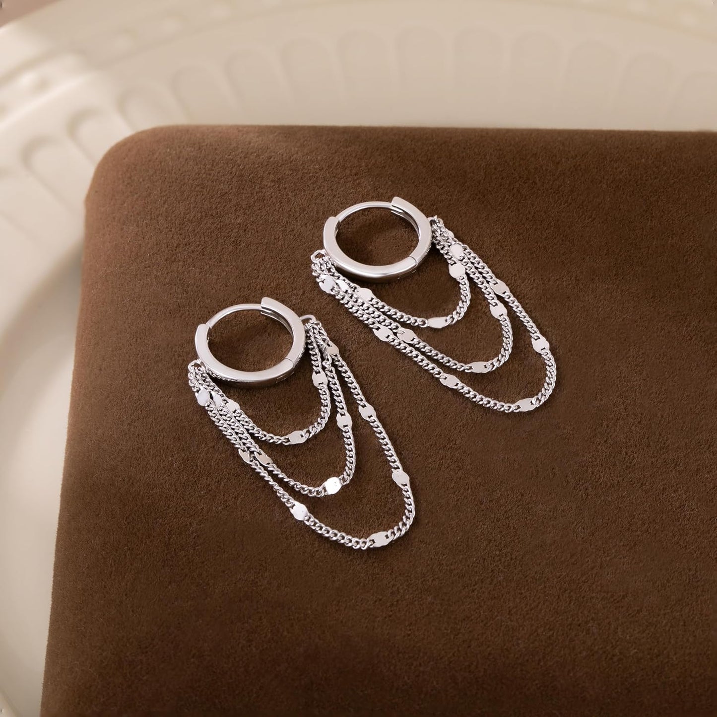 Solid 925 Sterling Silver Chain Hoop Earrings Dangle for Women Teen Girls Tassel Chain Drop Earrings Huggie Dangle Earrings