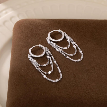 Solid 925 Sterling Silver Chain Hoop Earrings Dangle for Women Teen Girls Tassel Chain Drop Earrings Huggie Dangle Earrings