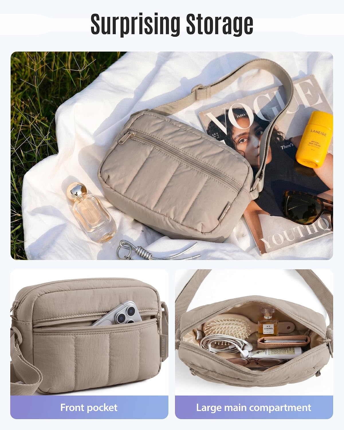 Mini Crossbody Bags for Women Travel Purse. Cross Body Bag with Pockets | Puffer Shoulder Hobo Purse