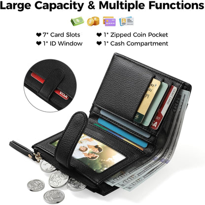 Wallet For Women RFID Blocking Soft Leather Bifold Compact Card Holder