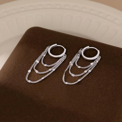 Solid 925 Sterling Silver Chain Hoop Earrings Dangle for Women Teen Girls Tassel Chain Drop Earrings Huggie Dangle Earrings