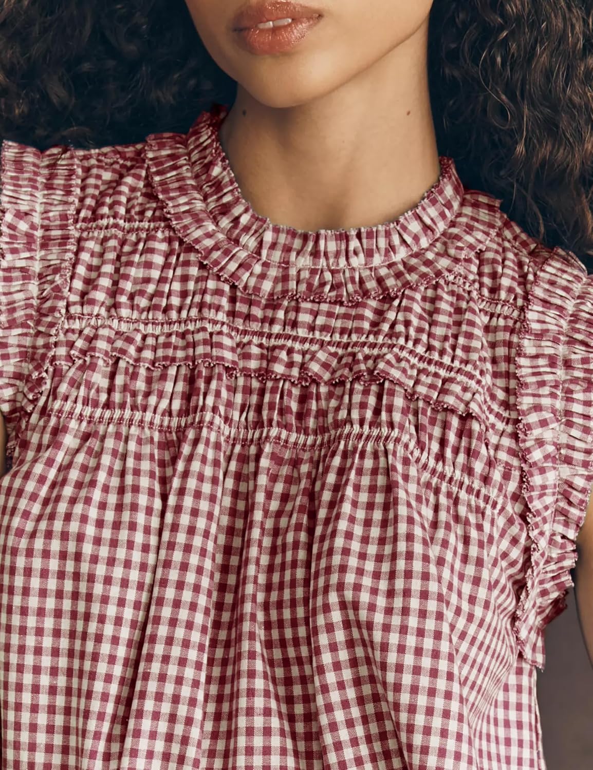 Sleeveless Flowy Tank.Gingham Cotton Blouse Trendy.